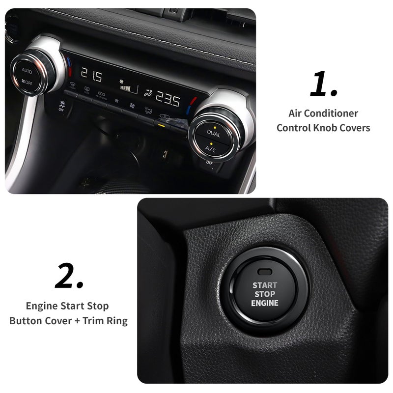 Polodunn for Toyota RAV4 Accessories 2025 2024 2023 2022 2021 2020 2019 -Air Conditioning Knob Covers, Push Start Button Cover Trim Rings 4pcs (Black) - Image 3